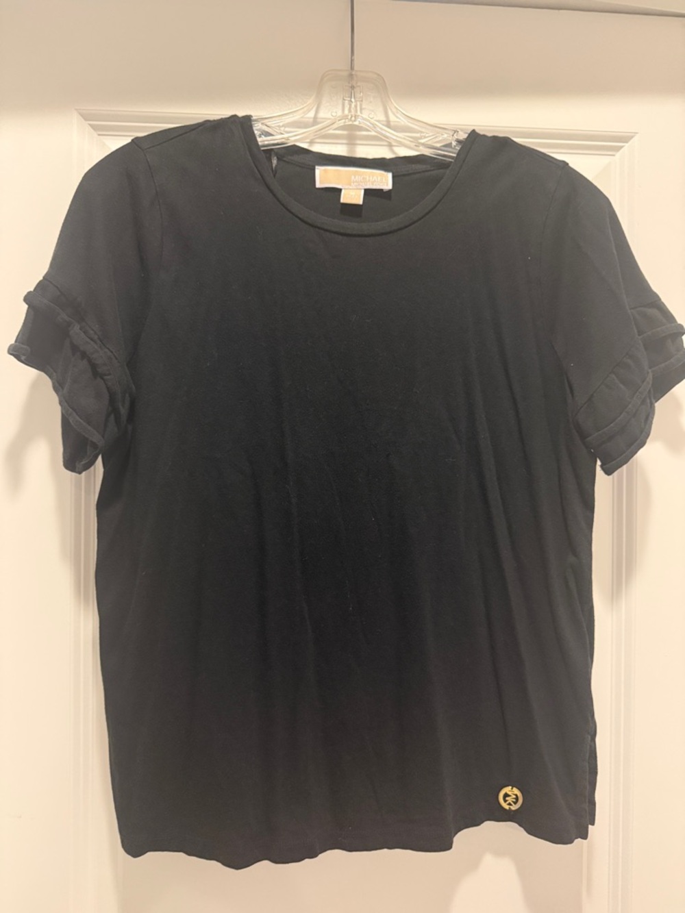 MICHAEL Michael Kors Black Short-Sleeve Ruffle-Sleeve Tee